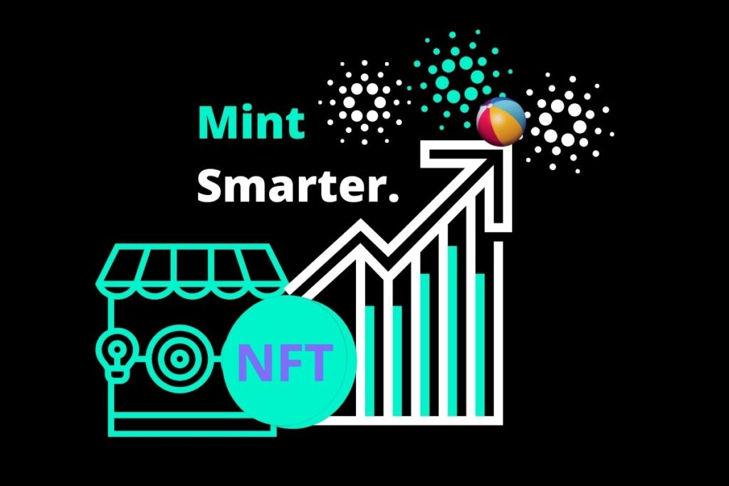 New NFT Marketplace Blog Graphic with Text "Mint Smarter" and Rising Value Chart